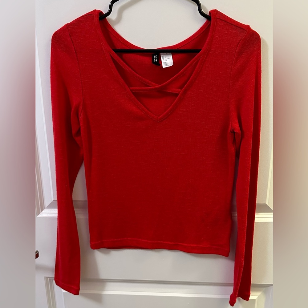 Cute Red Crop Sweater Criss cross top small